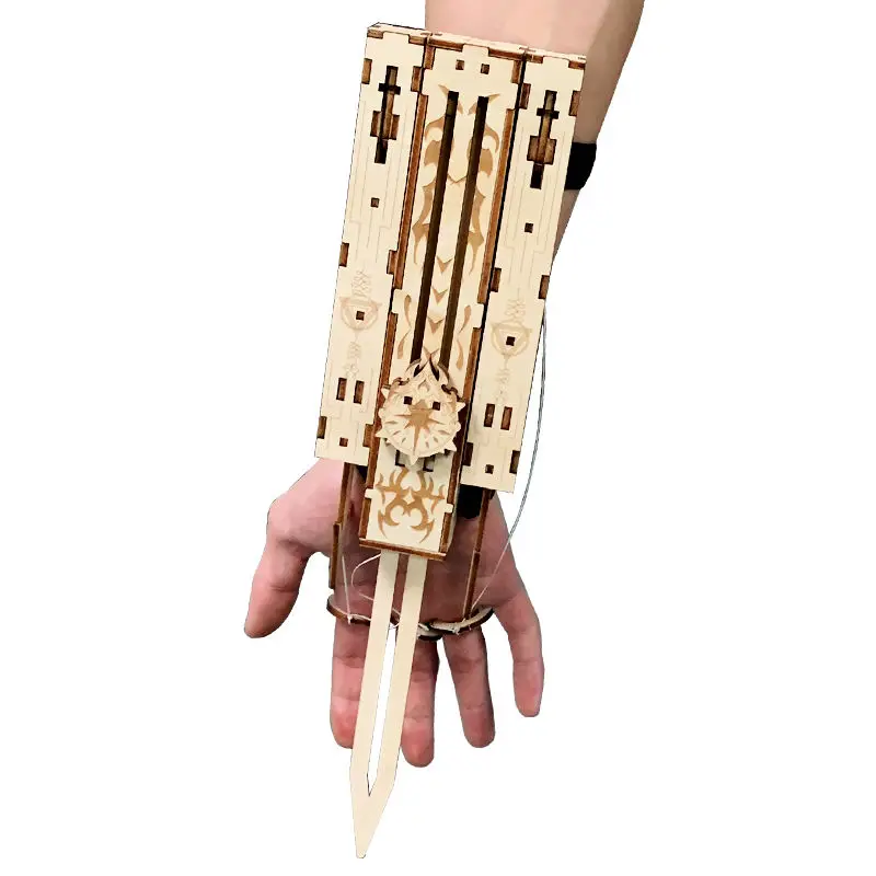 Handgemaakte DIY mouw pijl driedimensionale 3d houten puzzelspel merchandise montage katapult mouw zwaard jongens cadeau