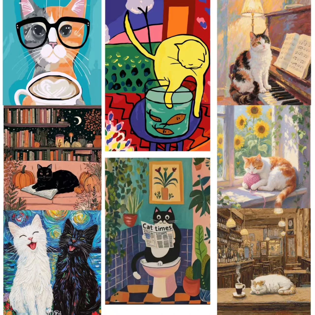 Paint by Numbers,DIY Acrylic Watercolor Oil Painting,Leisurely Cat Number Painting Suitable for Home Wall Decoration(16x20in)