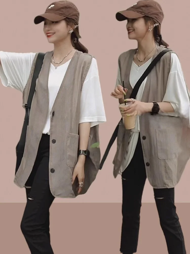 

Модный свободный женский жилет-жакет, летний тренд 2026, европейский стиль, большие размеры, верхняя одежда для повседневной носки