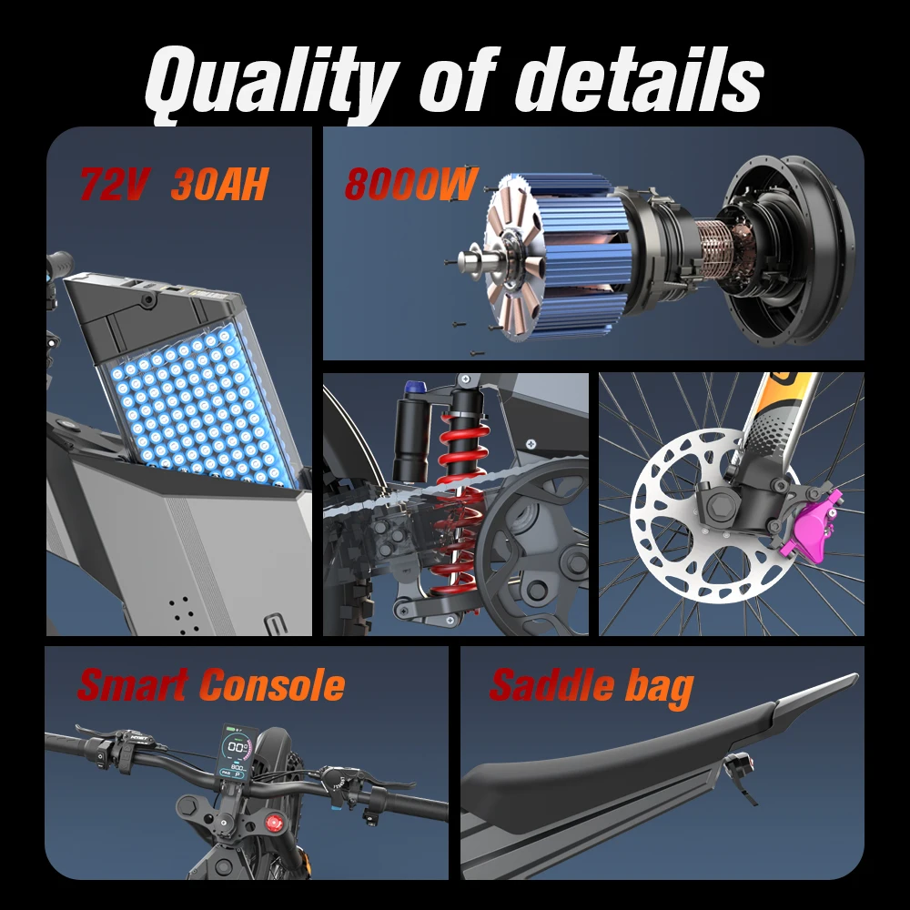 EKXBIKE GTS دراجة نارية كهربائية للبالغين 8000 واط الذروة دراجة ترابية كهربائية للبالغين مع بطارية 72 فولت 30 أمبير