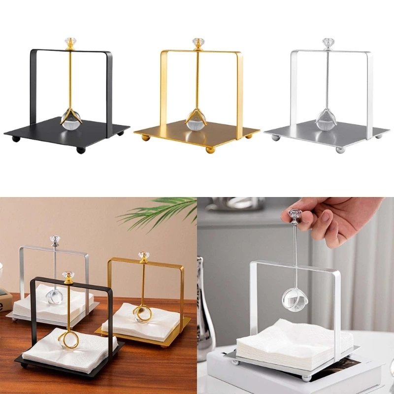 Wrought Iron Crystal Ball Tissue Box Desktop Home Ornaments Living Room Coffee Table Storage Tissue Box with Square Base