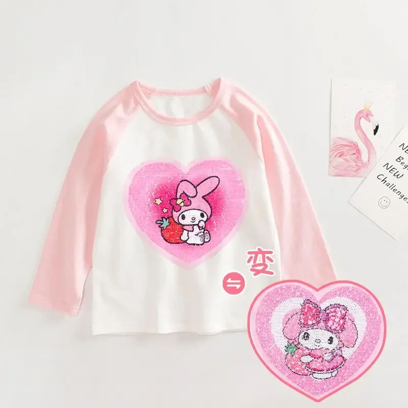 Sanrio My Melody Anime roupas infantis, camiseta de manga comprida para meninas, desenhos animados do coração, jaqueta fofa para crianças, presente superior para bebês, roupas kawaii