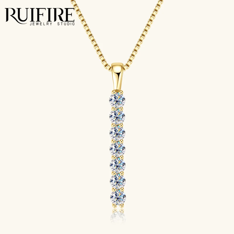 

RUIFIRE D VVS1 Excellent Cut Moissanite Necklace 14K Gold Plated S925 Sterling Silver Bar Pendant Chain Necklaces Women Charm
