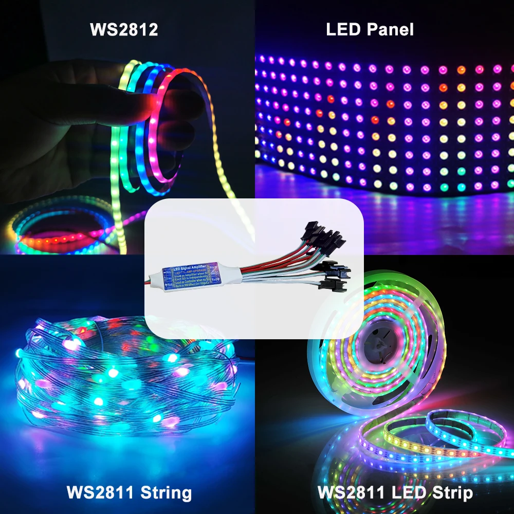 3Pin Dual-Function New LED Signal Amplifier Controller For WS2812 WS2811 WS2813 WS2815 Addressable LED Strip Light 1 To 2/4/8