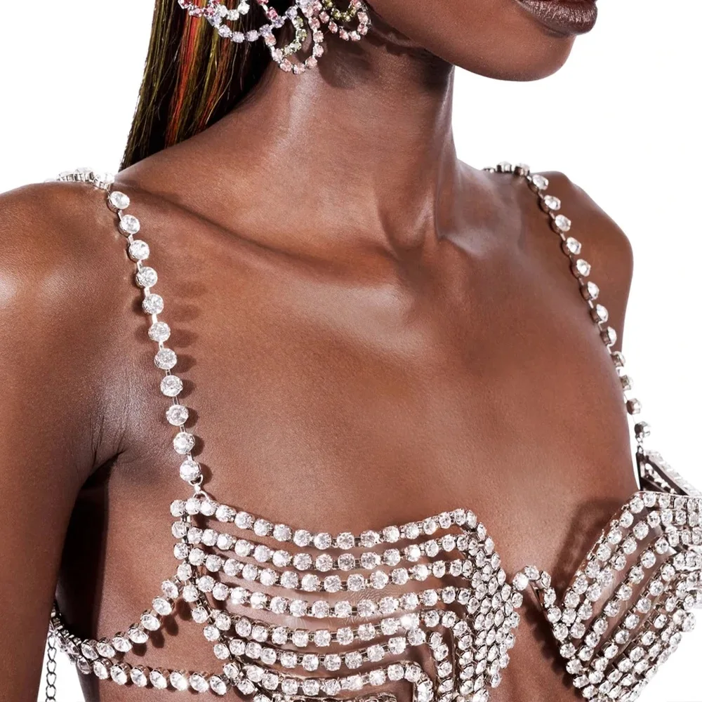 

Geometric Bust Chain, Personalized Curve Diamond Bra Bikini Body Chain Sexy Women's Clothes