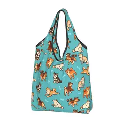 Custom Reusable Cute Shiba Inu Dog Shopping Bag Women Tote Bag Portable Japanese Pet Animal Grocery Shopper Bags