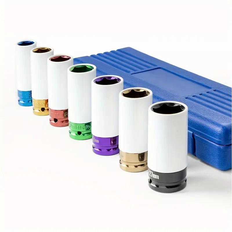 

3/4/5/7/8pcs Hex Sockets Pneumatic Wrench Colorful Sleeve Tire Wall-Deep Impact Nut Socket Alloy Wheel Pneumatic Wrench Tire