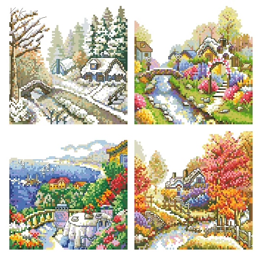 Four Seasons House 40-40 Embroidery Cross Stitch Kits Craft Needlework Canvas Cotton