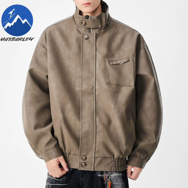 Maxbarley Men Leather Jacket High Quality Design Riding  Leisure Pocket Lapel PU Coat Male Thin Leather Clothing Motorcycle Coat