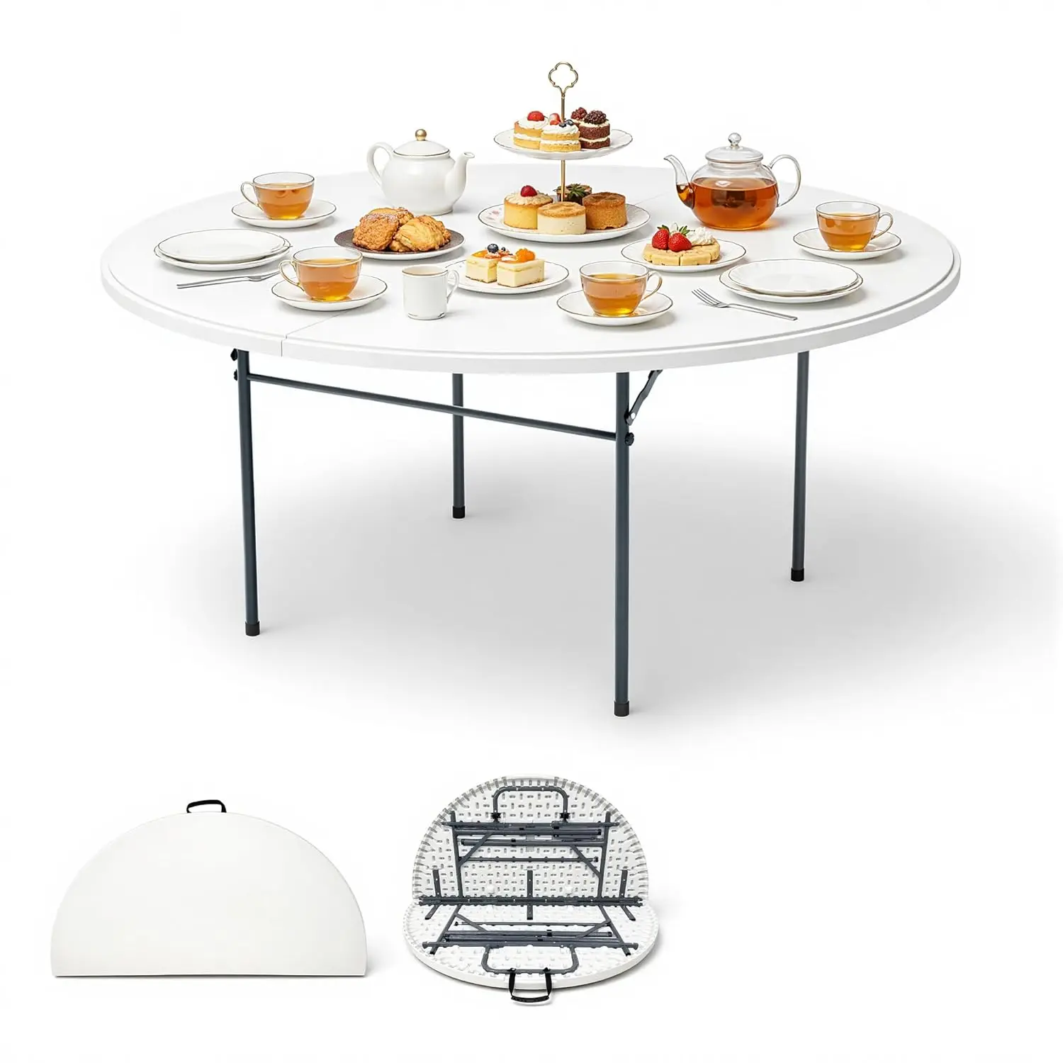 48 Zoll runder Klapptisch, hochbelastbar, 440 lbs Tragkraft, faltbar für Camping, Picknick, Party, Esszimmer, individuell anpassbar