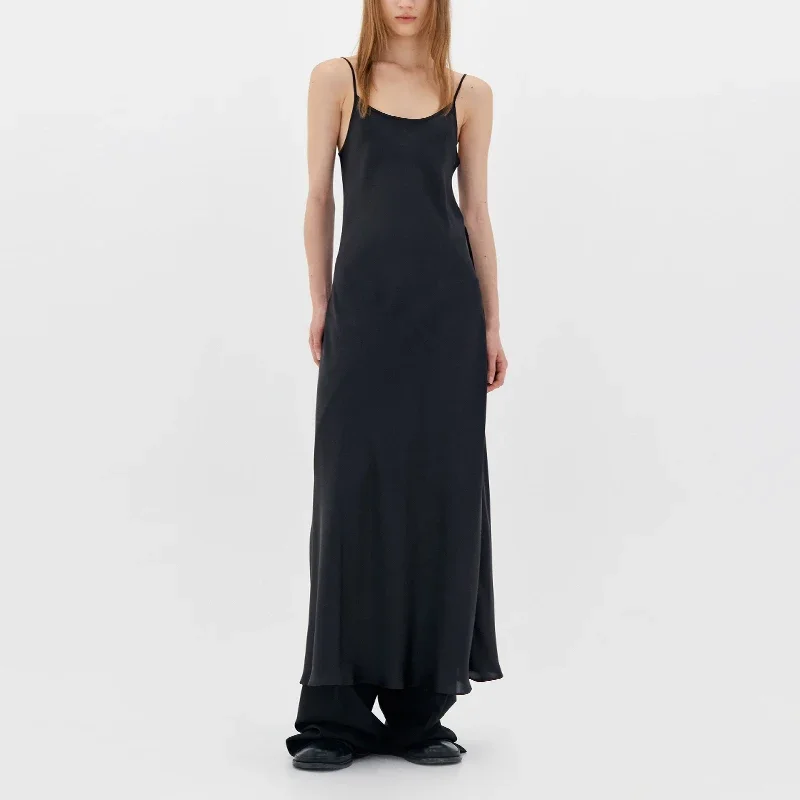 L0w Class*2024ss Women's Fashion Sexy Dress Simple Casual Dress Side Split Black Neckholder Backless Long Dress Women's Clothing