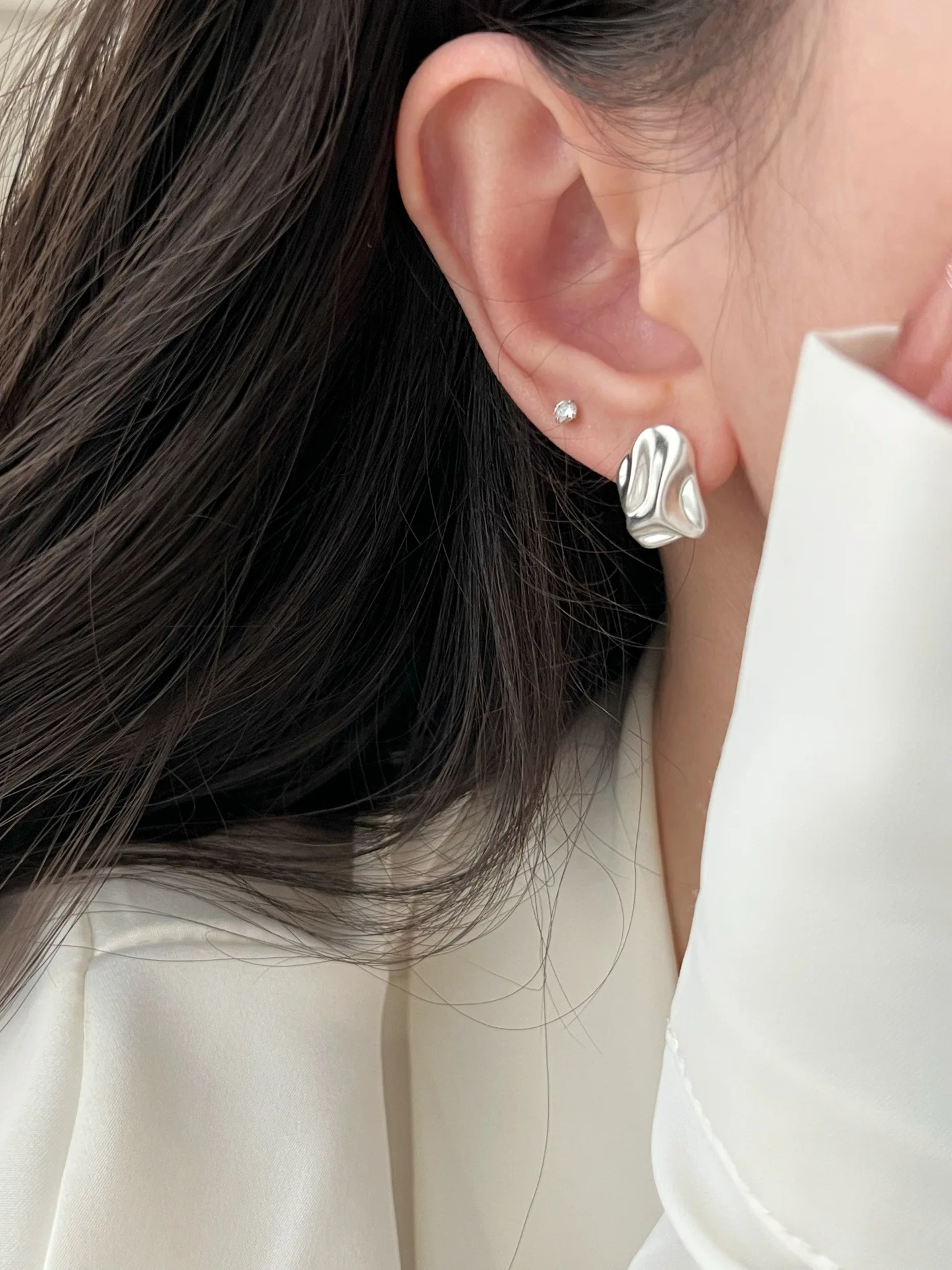 925 Sterling Silber Unregelmäßige Bolzen Ohrring für Frauen Vintage Geknitterte Zuckerguss Punk Rock Schmuck Party Geschenk Dropshipping – Detail 14