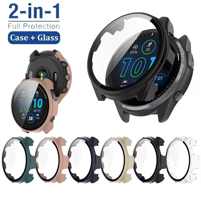 Tempered Glass Case for Garmin Forerunner 965 Screen Protector & Protective Bumper Cover for Garmin Forerunner 965 Case Cover