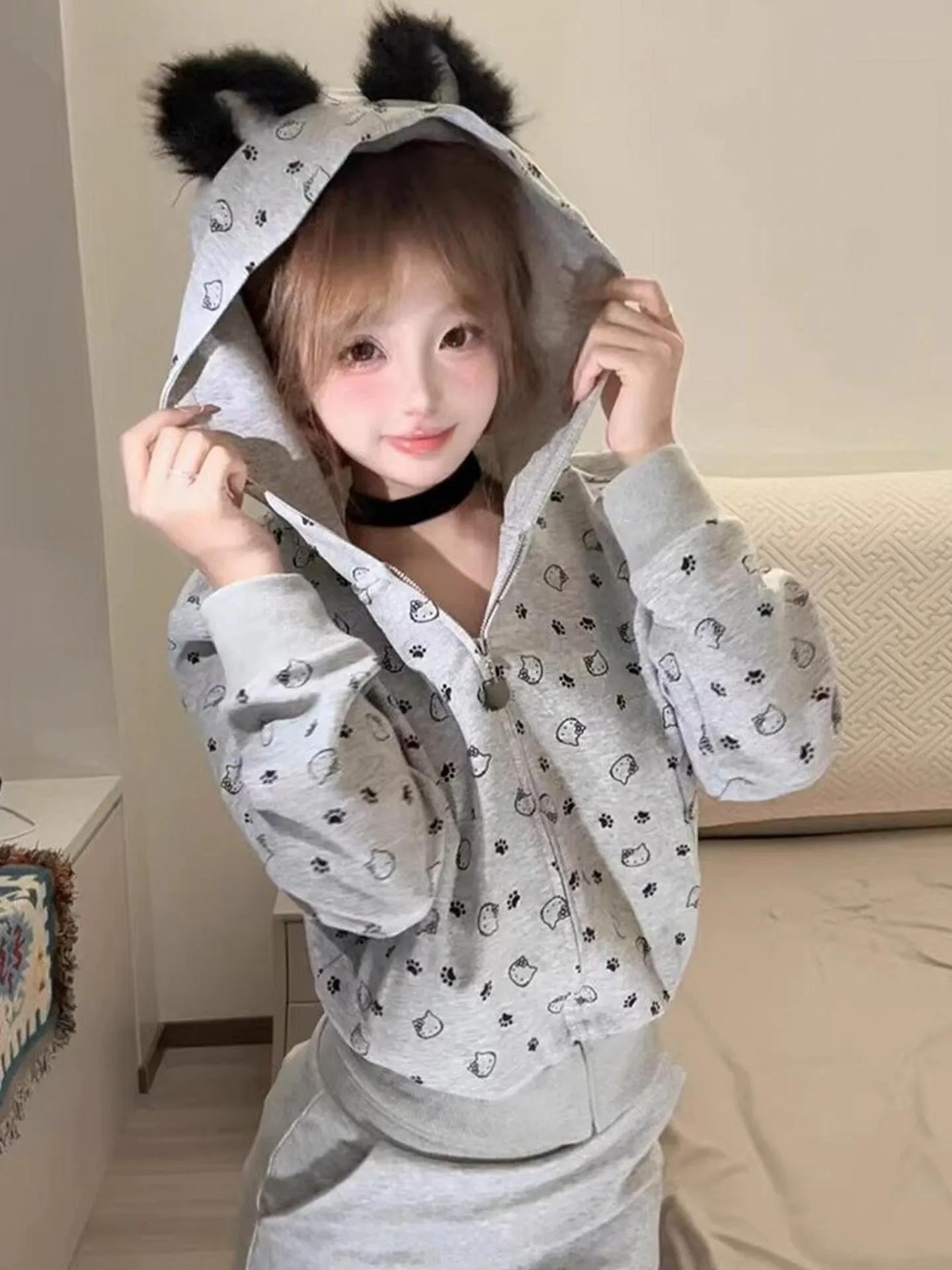 Kit Sudadera con capucha Mujer Suelta Faionable ort Prendas de abrigo Primavera Otoño Nuevo Sle Coreano Sle College Sle Cintura alta Slim...