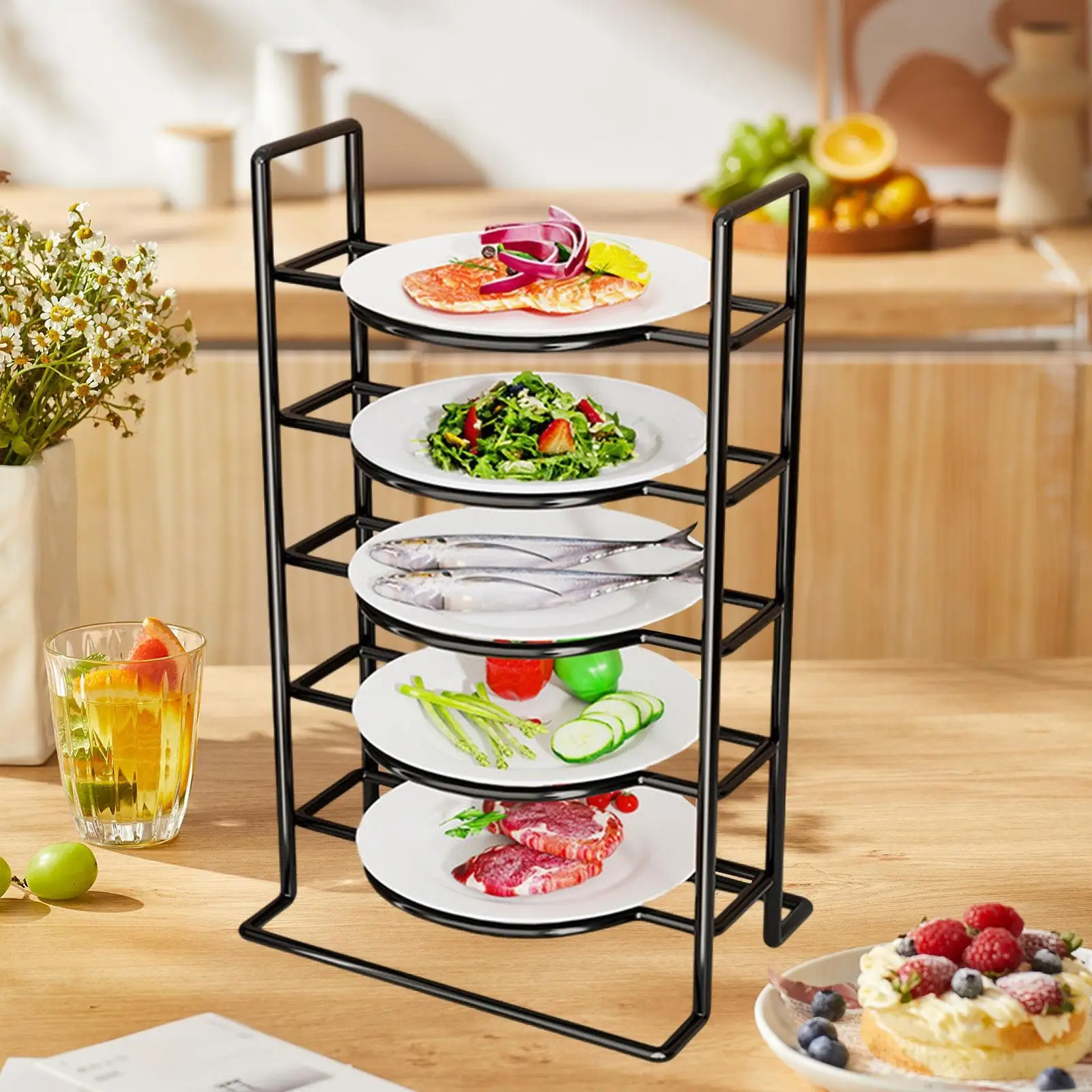 

Preparation Dish Rack 5 Tier Metal Multifunctional Portable Space Saving Stable