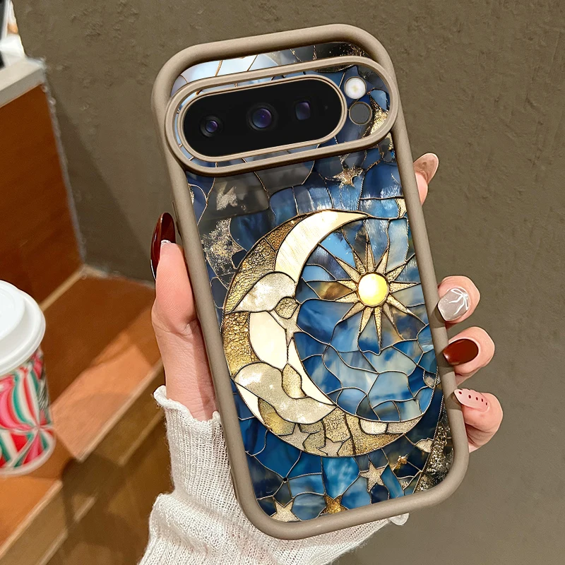 Retro Sonne-Mond-Print Handyhülle für Google Pixel 10 9 8 7 Pro Pixel 9 10 Pro XL 7A 8A 9A Stoßfeste Weiche TPU Silikon Rückseite