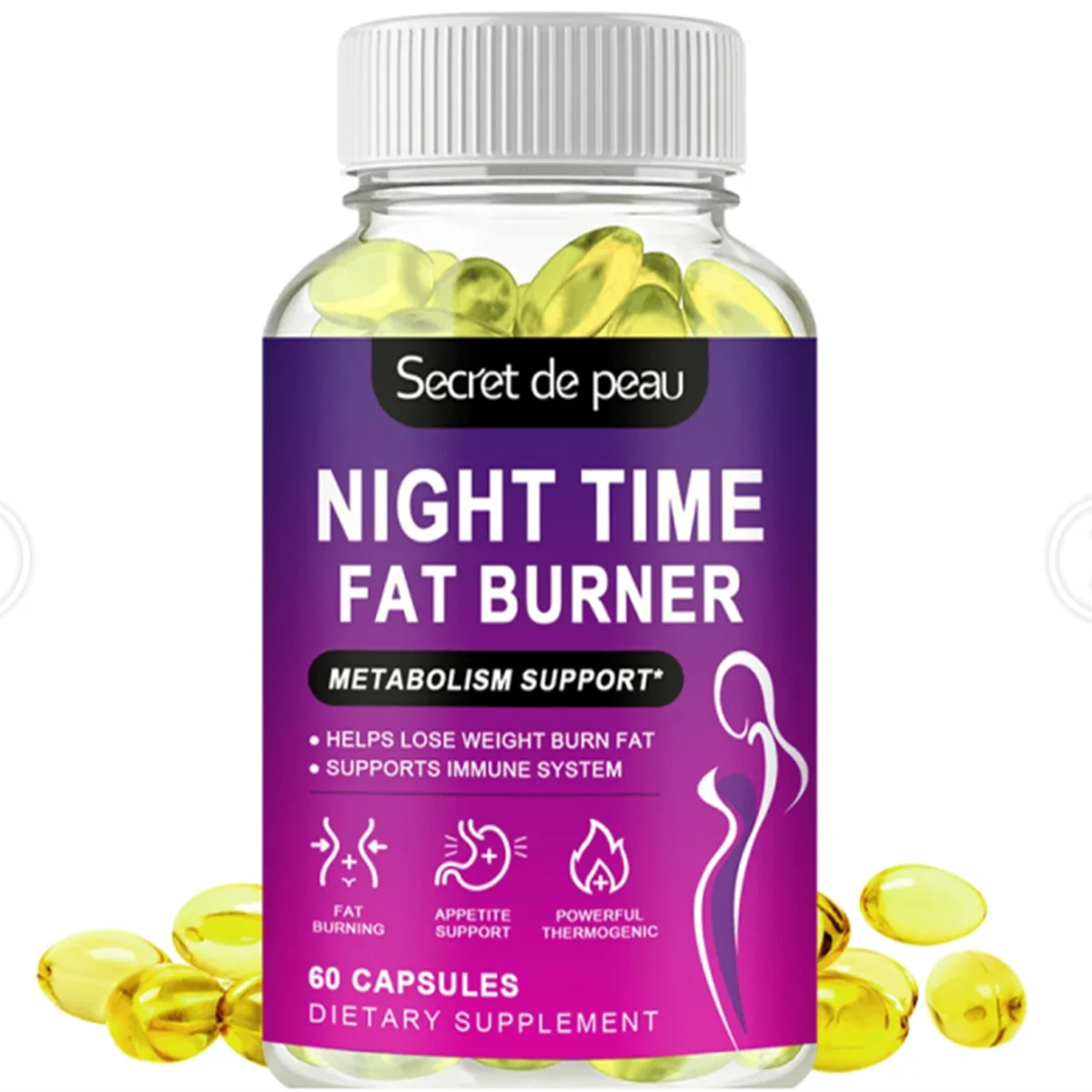 

Night Time Fat Burner Capsules - Metabolism Support, Appetite Suppressant, Thermogenic Weight Loss Aid, 120 Count
