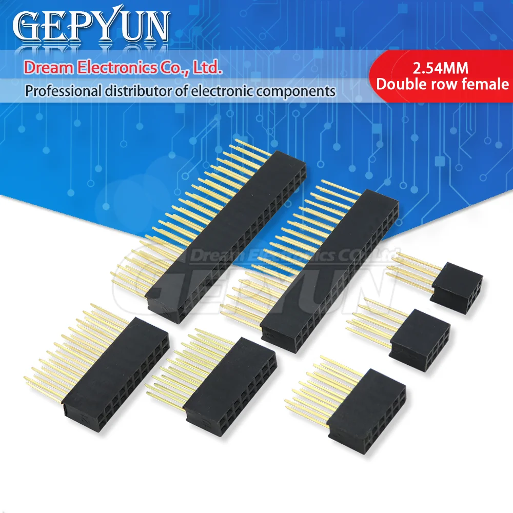 10PCS 2.54mm Double Row Female Long Pin 11mm Breakaway PCB Board Pin Header Socket Connector 2x3 2x4 2x6 2x8 2x10 2x18 2x20 Pins