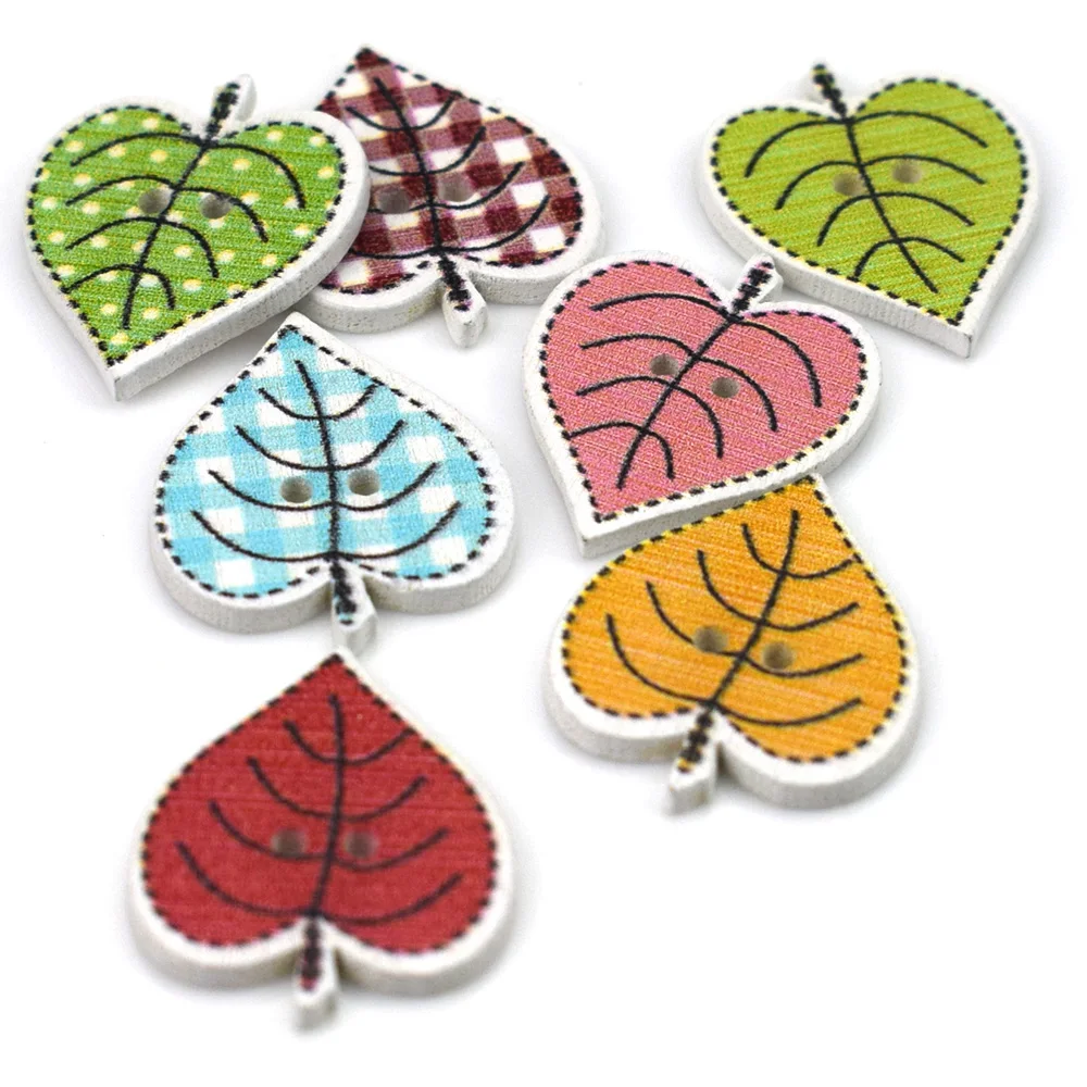 50PCS Mixed Apples Ladybug Buttons Wood 2 Holes Painted Ladybirds Cartoon Button Embellishments Scrapbooking Wooden Buttons