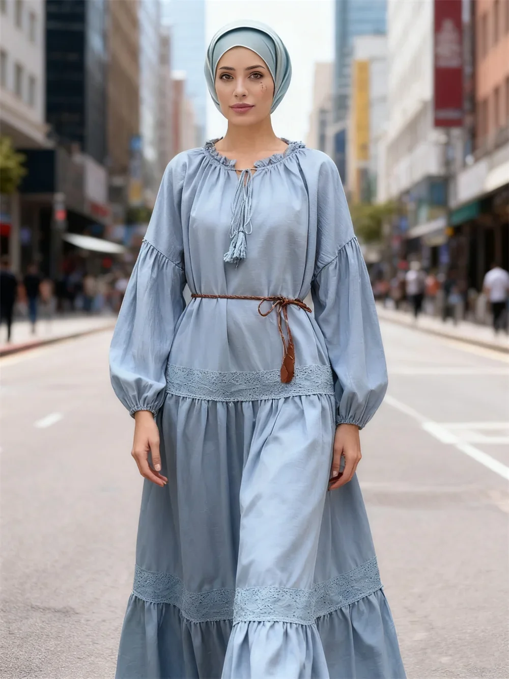 

Women Lace Tassel Maxi Dress Ethnic Robe Dubai Abaya Muslim Party Gown Arabic Kaftan Turkey Caftan Marocain Femme Robe Eid Abaya