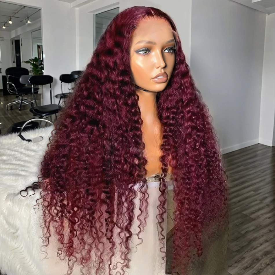 

250 Density 99J Burgundy Deep Wave 13x6 Lace Front Wigs Human Hair Curly Wigs 30 40 inch 13x4 Lace Frontal Wig For Black Women