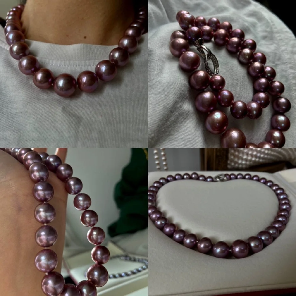 

Beautiful necklace AAAA 11-12mm natural South Sea round purple pearl necklace 925 s * * 16 inch