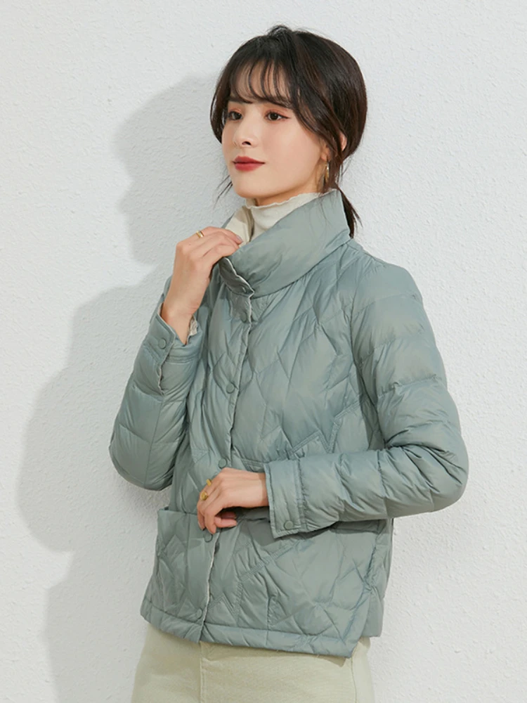 Autumn Winter Women Ultra Light White Duck Down Short Coat Casual Female Stand Collar Down Jacket Ladies Warm Outwear