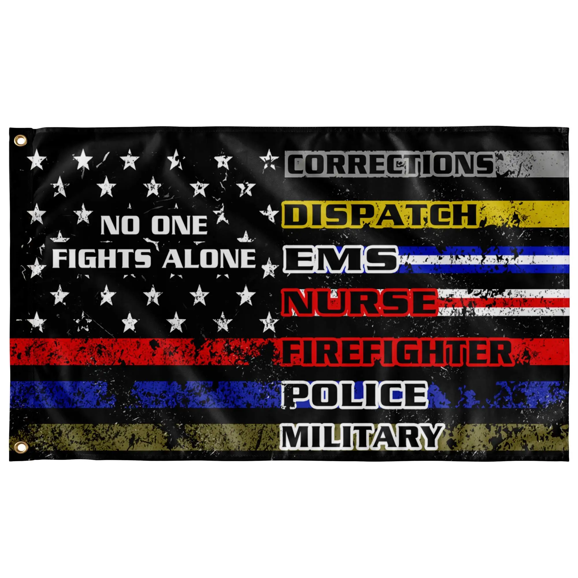 لا أحد يحارب بمفردك العلم الأمريكي العلم الأمريكي المستجيب الأول متعدد رقيقة خط النحاس الحلقات في الهواء الطلق راية الديكور 90X150cm #1