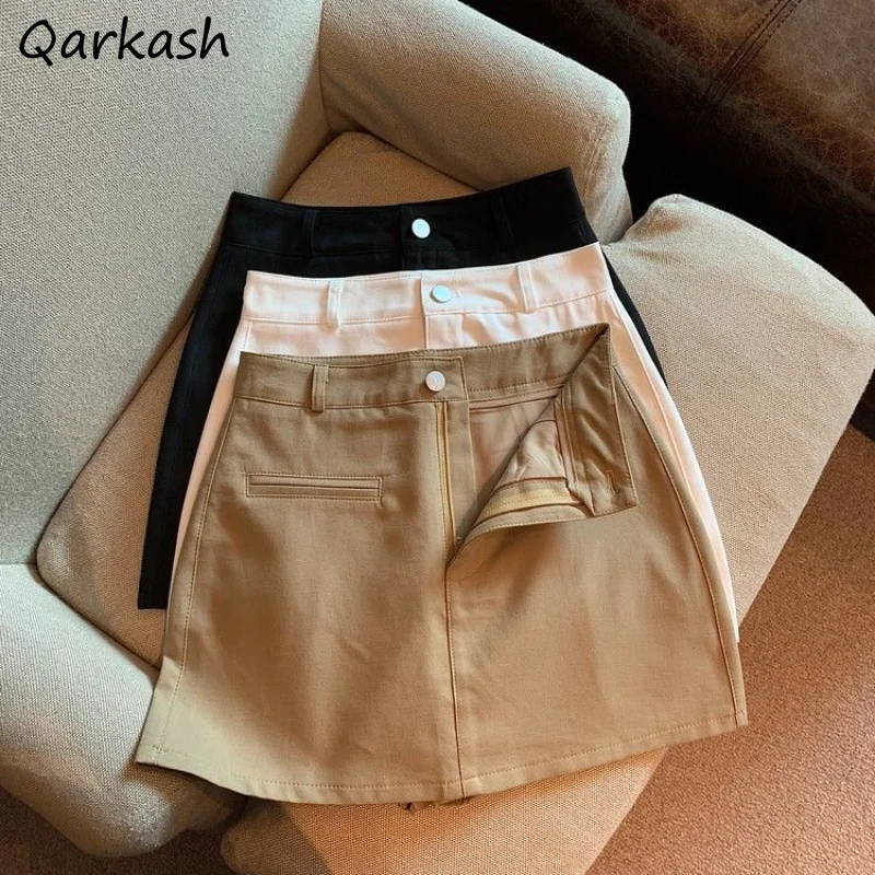 Mini Skirts Women Hotweet A-line Solid Chic Safari Style Fashion Teens Slim All-match Streetwear Casual High Waist Ulzzang Basic