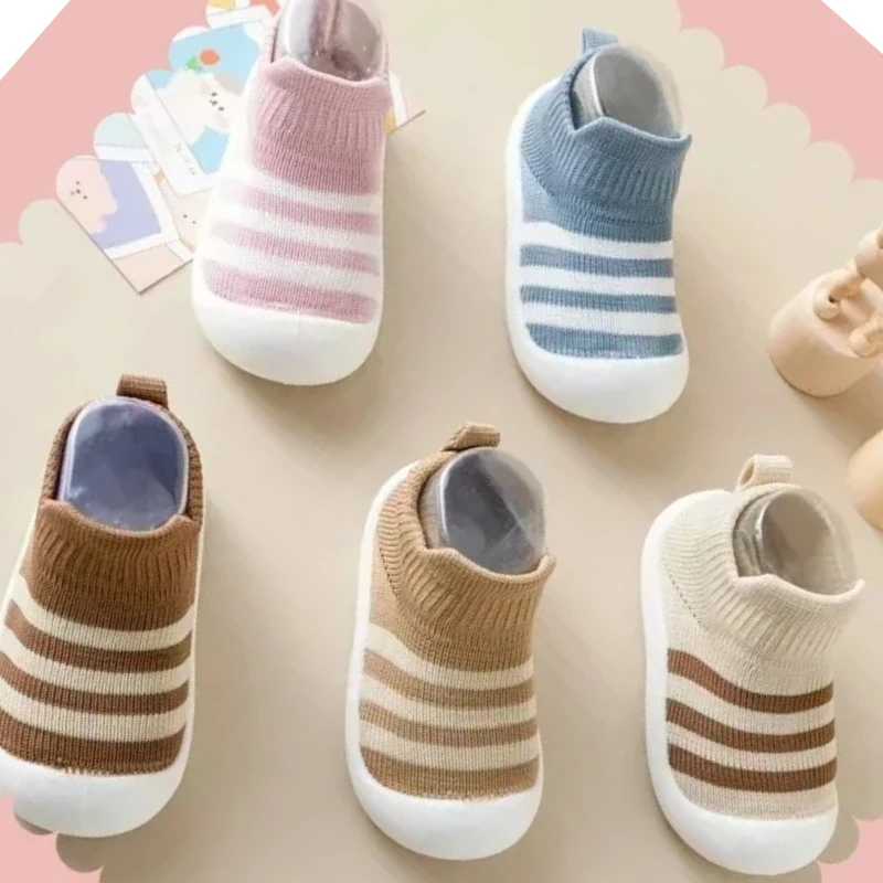 

Classic Style Summer New Striped Soft Sock Shoes Baby Light Short Tube Toddler Shoes For Boys And Girls Spring And Autumn