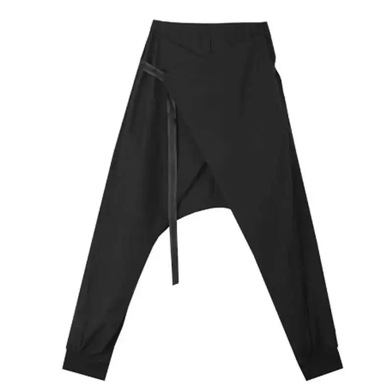 Cruz Streetwear Mascuo Splice Japão Fita Casual Homens Preto Solto Hip Hop Punk Gótico Harem Calças