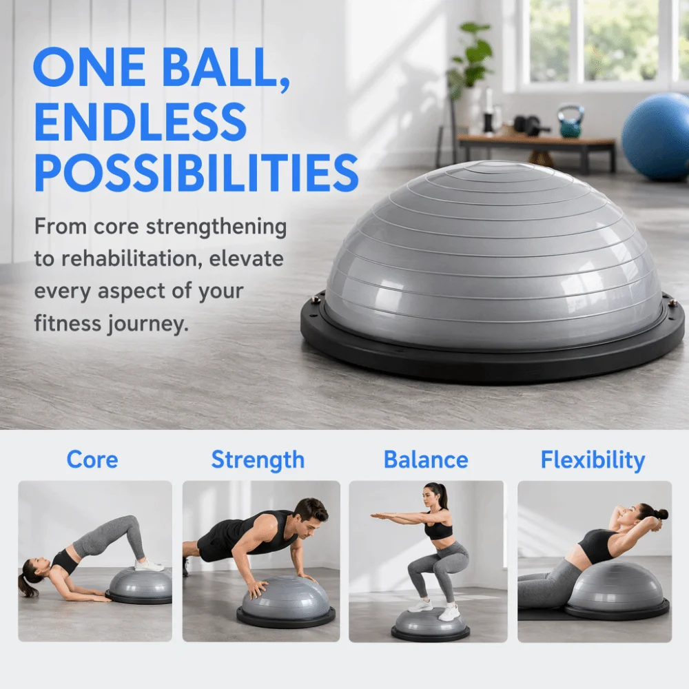 Durable 46cm Bosu Ball Anti-burst Thickened Yoga Ball Exercise Ball Half-Sphere Explosion-Proof Balance Trainer Ball Home Gym