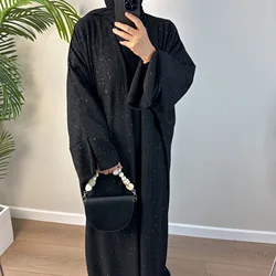 Quimono grosso com glitter de luxo feminino, casaco cardigã muçulmano, Abayas para mulheres, roupas islâmicas, Turquia Hijab Outwear, Dubai, outono, inverno