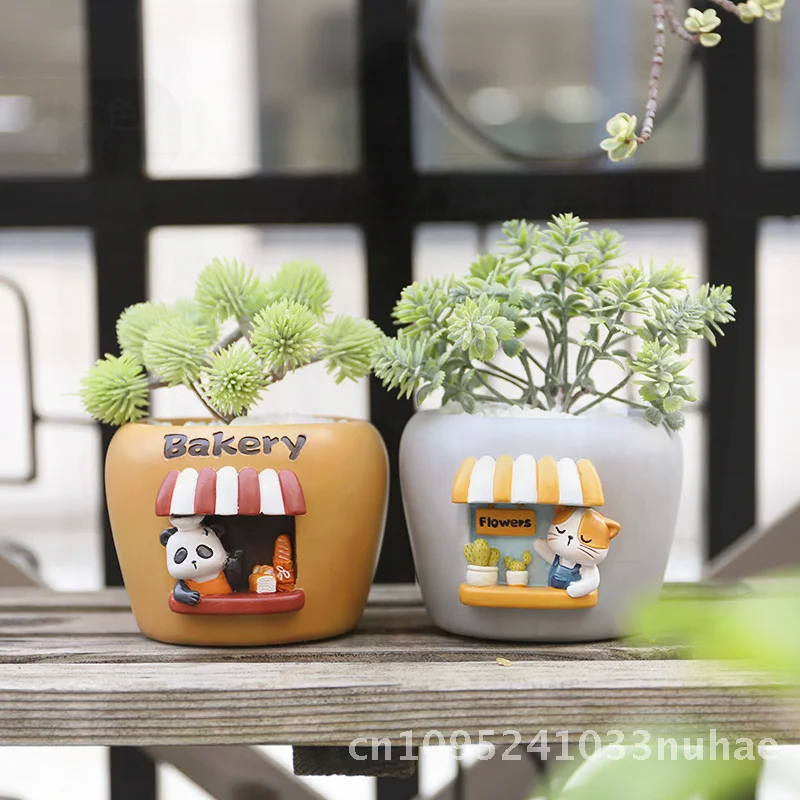 

Cartoon Pet Resin Flower Pot Small Green Plant Garden Micro Landscape Home Balcony Decor Sturdy Durable Decorative Flower Device