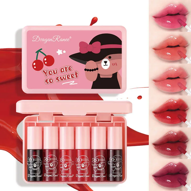6 Lip Glaze Set Lip Tint Mirror Water Gloss, Rich Whitening, Complexion Lipstick Moisturizing, Non-Stick, Long-Lasting Lip Glaze