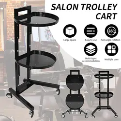 Trolley Elliptic Bilayer Rolling Cart Removable Hair Tray Beauty Trolley Barber Service Cart Storage Makeup Stand Tool