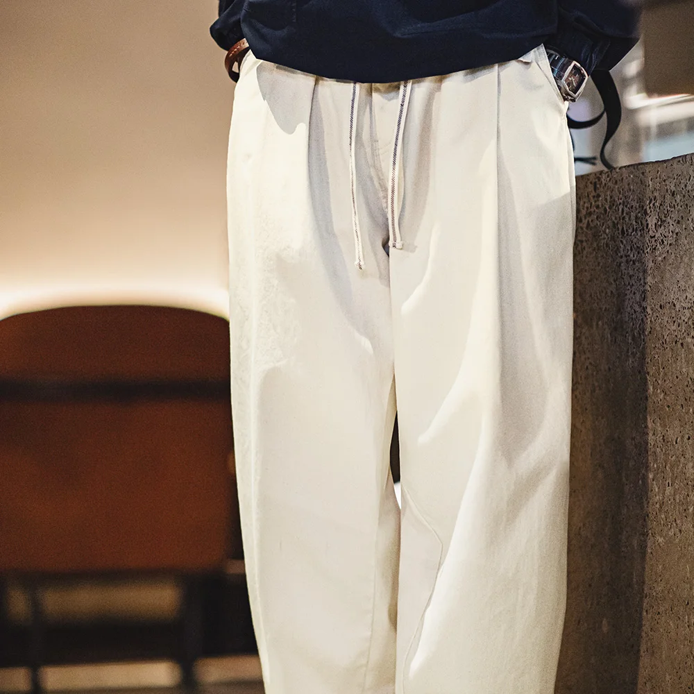 Pantaloni a palloncino bianco in cotone Vintage Maden per uomo pantaloni Casual larghi a gamba larga pantaloni tinta unita Streetwear primavera e autunno