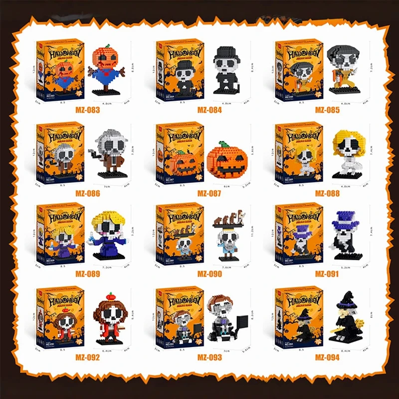 Halloween Pumpkin Cartoon Micro-Particle Building Blocks Puzzle Assembly Christmas Skull Ornament Holiday Gift Idea