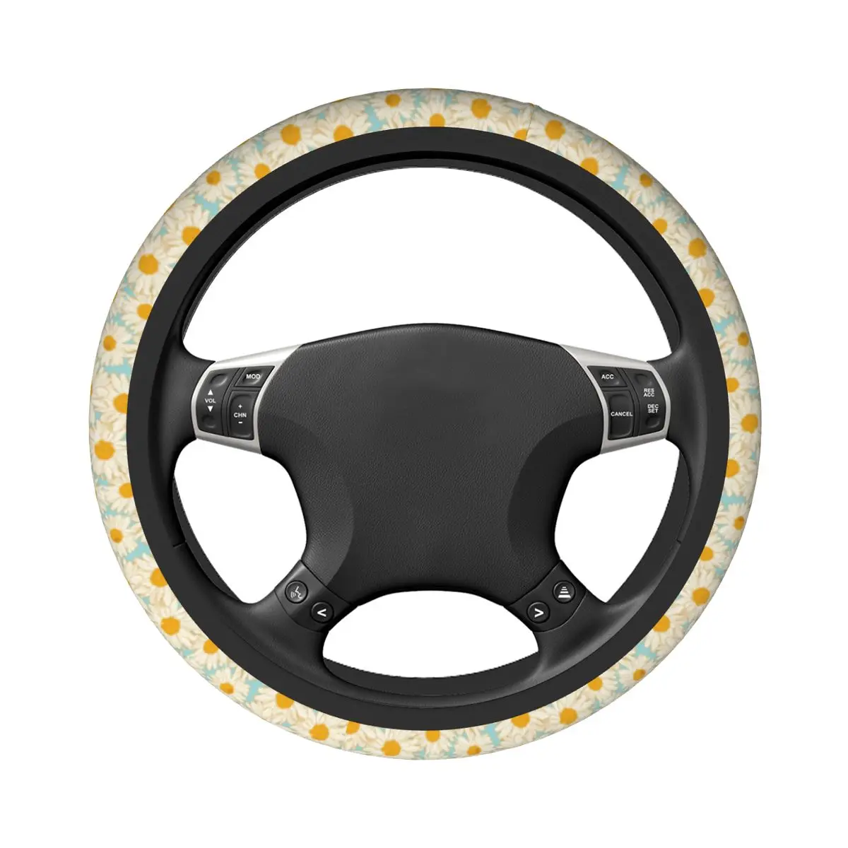 Daisy Seamless Pattern Car Steering Wheel Cover 38cm Elastic Suitable Car-styling Interior Accessories