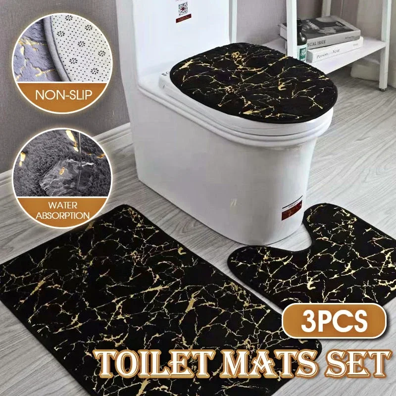 Casa Toilet Mats Sala de estar Banheiro Set Gold Printing Anti Slip Tapetes Quarto Impressão Tapete de chuveiro Tapetes de banho Banheiro