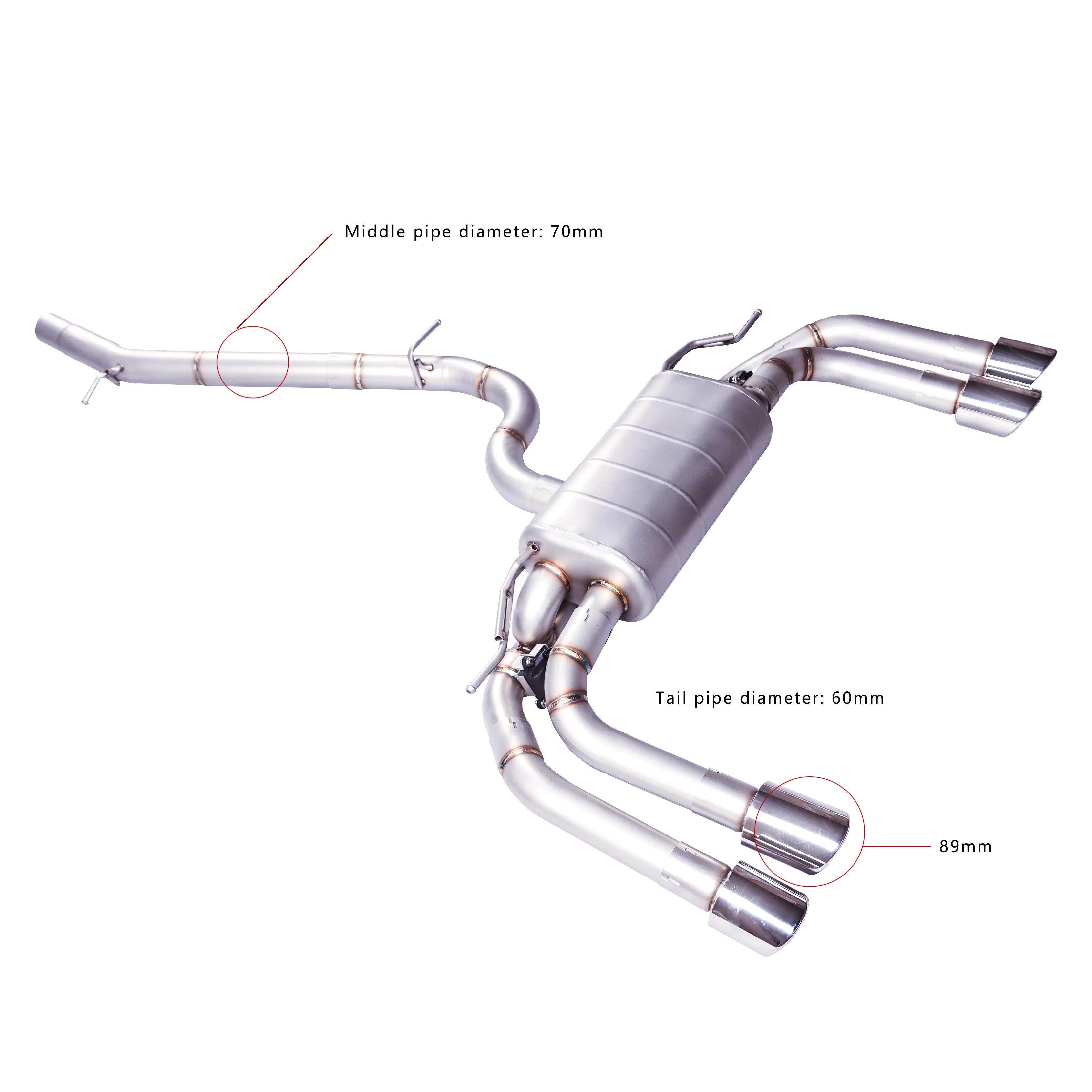 

[Custom product] For 07-16 Audi TT Catback 304 stainless steel adjustable performance exhaust system muffler tube