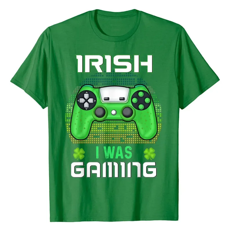 St Patricks Day Boys Kids Gamer Shamrock Irish I Was Gaming T-Shirt Cute Video Games Lover Graphic Tee Tops Sons Novelty Gifts