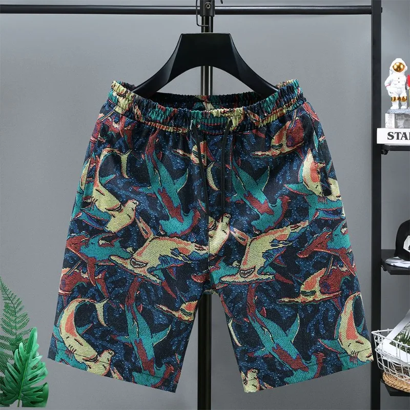 Men's Summer Ice Silk Quick-Dry Loose Shorts Five-Point Length for Trendy Beach Wear Handsome Camouflage Student Style