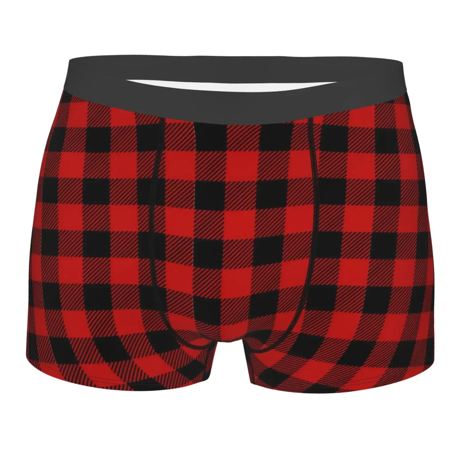 Red Black Checkered Pattern Men's Breathable Boxer Briefs Comfort Soft Stretch Underwear Trunks With Bulge Pouch For Men Boys
