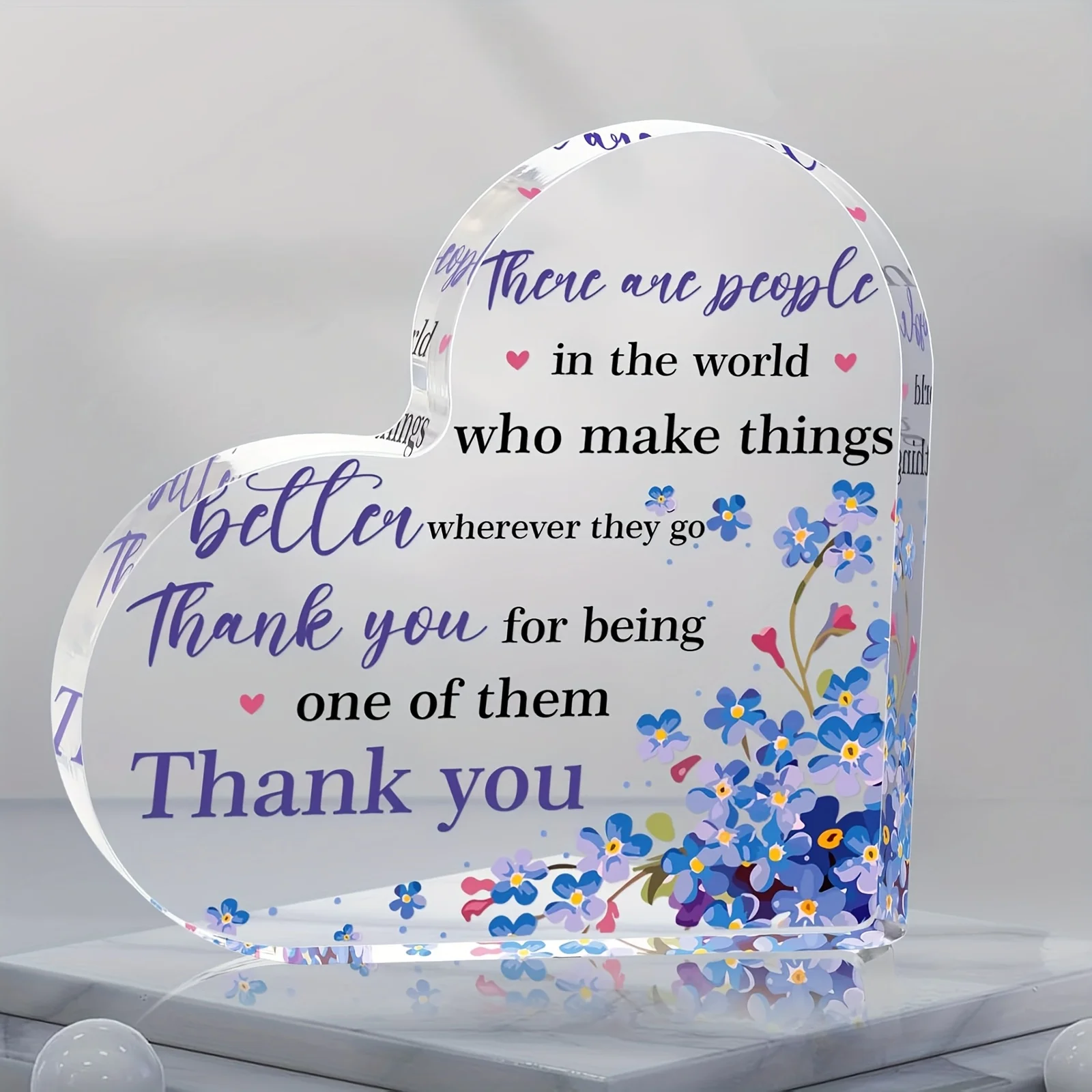 CIFBUY Acrylic Heart Plaque Inspirational Floral Desk Sign Thank You Decor for Friend Coworker Office Home Wall Gift