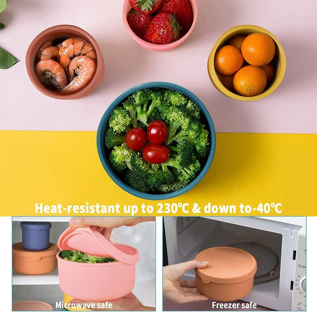 Récipient de stockage des aliments en silicone avec légumes, boîtes à bento hermétiques réutilisables, congélateur pour adultes et enfants,