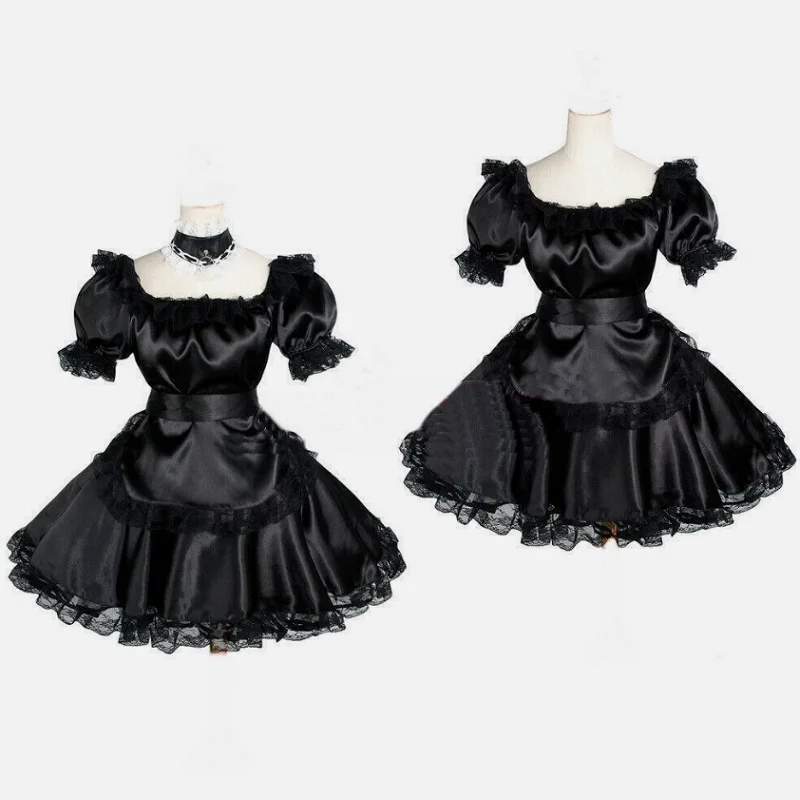 

Sissy Girl Maid Black Satin Lockable Dress cosplay costume Tailor-made