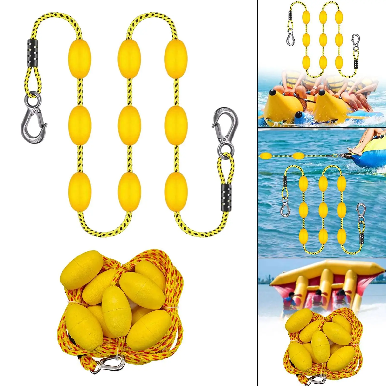 

60ft Float Rope PE Tow Rope for Tubing Inflatable Boat Towable Tube Water Ski Watersport Equipment with Hooks