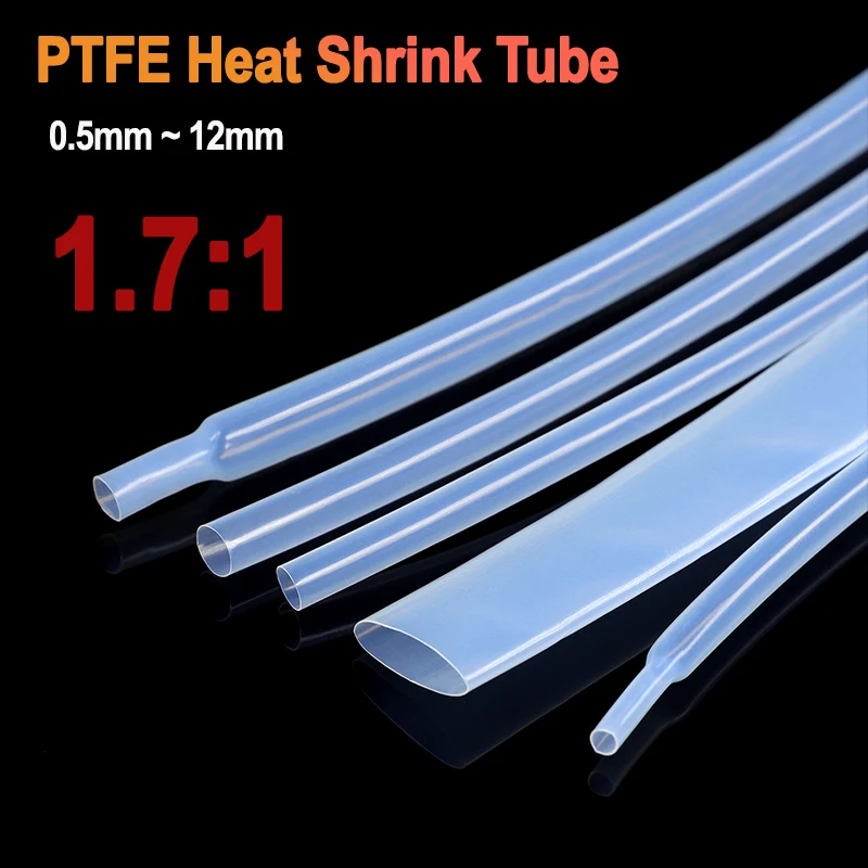 1/5m 1.7:1 Transparent PTFE Heat Shrinkable Tube Diameter 0.5/1/2/2.5/4/5/6/8/10/12mm High Temperature 260℃ Pipe Shrink Sheath