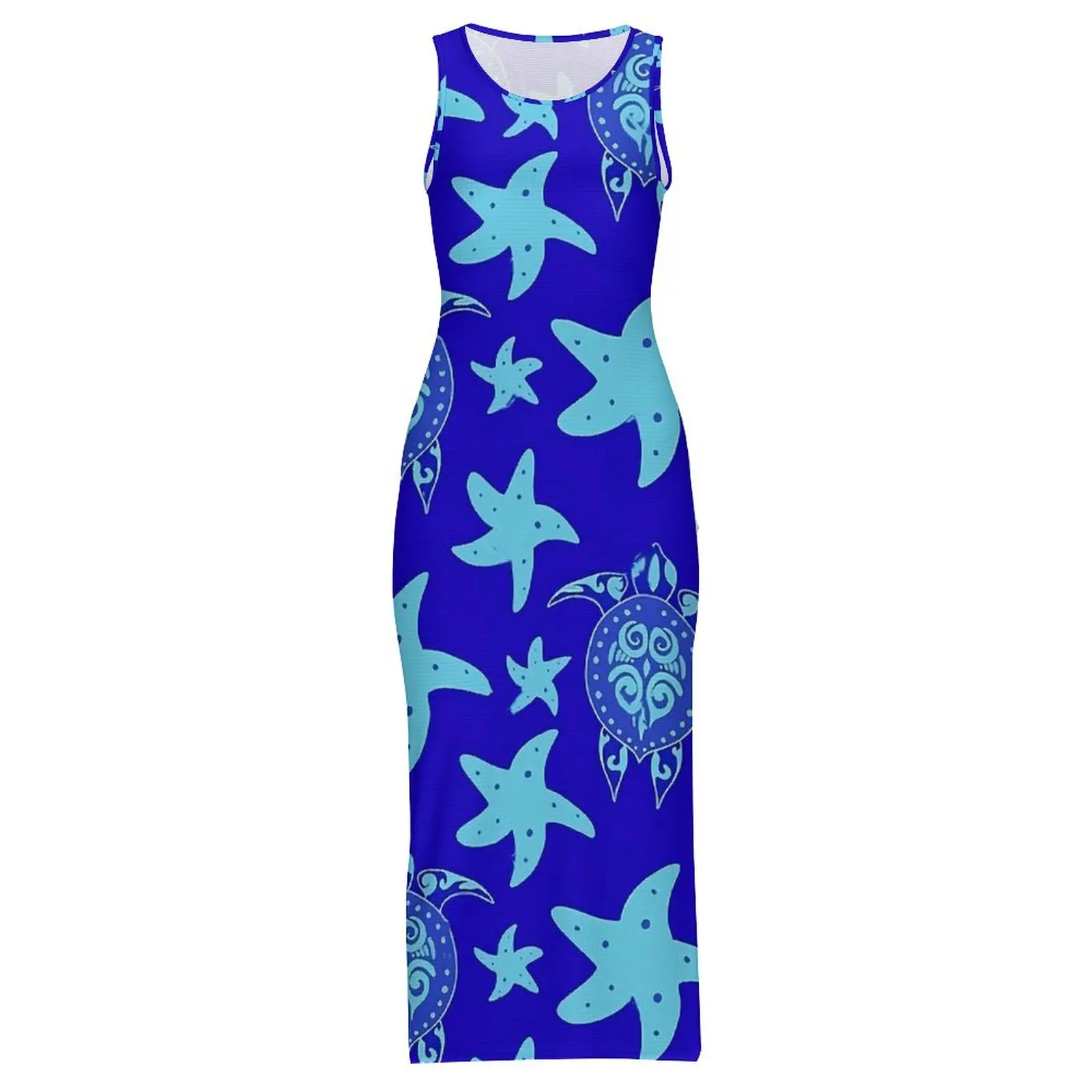 Ladies Bodycon Dress Pretty Ocean Turtles Maxi Dresses Summer Starfish Print Sleeveless Street Style Graphic Dress Big Size 4XL